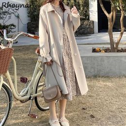 Women's Trench Coats Women Autumn Elegant Tender Baggy Ulzzang Turn Down Collar Sashes All-match Female Daily Office College Cosy Girls