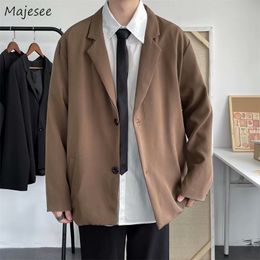 Men's Suits Blazers Casual Blazers Men Loose S-3XL Solid Colour Single Breasted Retro Japan Style Artsy Office Notched Collar Interview Suits 230412