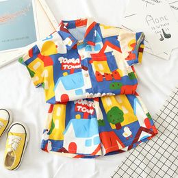 Clothing Sets Children Fashion Clothes Set for Baby Boys Girls Summer Cute Full Printing Shirt Shorts 2pcs Suit Kids Casual 230412