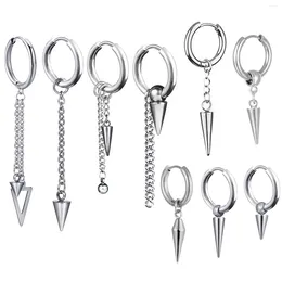 Hoop Earrings 2-9pcs Silver Colour Rock Punk Hiphop Cone Tip Rivet Spike Pendant Women Men Circle Ear Stud Piercing Earrrings Set