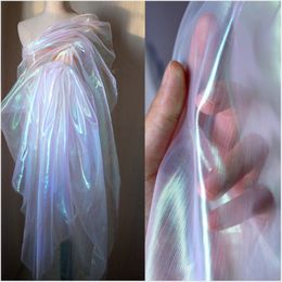 Other Arts and Crafts 3510m Colorful Shiny Gradient Organza Fabric Transparent Voile Flash Iridescent Gauze Fashion Designer Holographic 230412