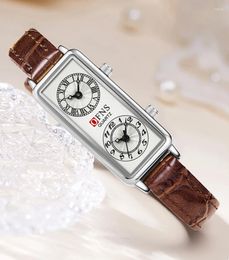 Wristwatches Women Quartz Watch Luxury Dual Time Dial Clock Stainless Steel Leather Orologio Rectangle Watches Ladies Classic Wristwatch