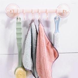 Bath Accessory Set Lock Type Powerful Suction Cup 6 Hooks Kitchen Toilet Bathroom Wall Row Hook Nail-free Non-marking Multi-purpose