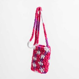 Fashion Thick Line Crochet Crossbody Bags Handmade Woven Colourful Women Shoulder Bag Knitting Messenger Bag Small Phone Purse 230412