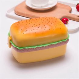 Dinnerware Portable Student Hamburger Lunch Box Double-Deck Cute Microwave Oven Bento Children Fruit Fresh-Keeping Gift