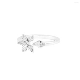 Cluster Rings Proposal Frosted Sparkling Herbarium Open Ring Female Clear Crystals Sterling Silver Jewelry For Woman Party