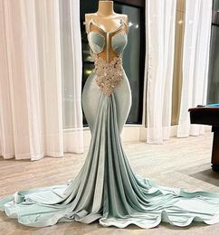 Aso Ebi Mermaid Crystals Ballkleider Perlen Schnürkorsett Abendempfang Geburtstag Verlobungskleider Robe De Soiree