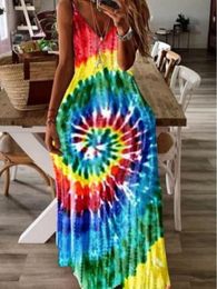 Casual Dresses LW Plus Size Bohemian Tie-dye Red Ankle Length Dress Vintage Printed Vestidos Women Short Sleeves V Neck Slit Midi Dresses 230412