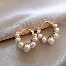 Hoop Earrings French Light Luxury Unique Vintage Double Row Pearl Round For Women Fashion Elegant Crystal Jewellery Party Gifts