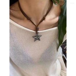 Pendant Necklaces Y2K Star Punk Necklace For Women Korean Fashion Vintage Cow Leather Sweater Chain Pentagram Long Jewelry