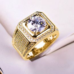 Solitaire Male Moissanite Zircon Ring 14K Gold Filled Engagement Wedding Band Rings for Men Finger Promise Party Jewellery