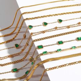 Chains Youthway Luxury Shiny Cubic Zirconia Chain Stainless Steel Aesthetic Necklace Bracelet Green Waterproof Women Jew