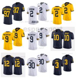 Michigan Wolverines Football Jersey College J.J. McCarthy Aidan Hutchinson Tom Brady Blake Corum Daxton Hill Chris Evans Rashan Gary Hudson Devin Bush Size S-4XL