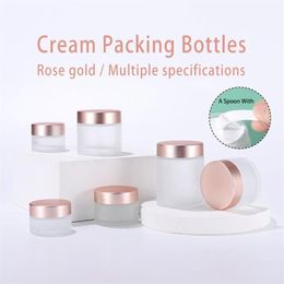 Storage Bottles & Jars Clear Frosted Glass Cream Jar Cosmetic Container 5g 10g 15g 20g 30g 50g 60g 100g Rose Gold Lid Empty Pot Re318F