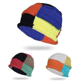HBP Autumn and Winter Single Layer Wool Hand Crocheted Knitted Curl Color Matching Pullover Personalized Baotou Hat Loose