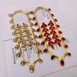 Chains Mediaeval Vintage Western Full Zircon Super Sparkling Leaves Long Earrings Necklace