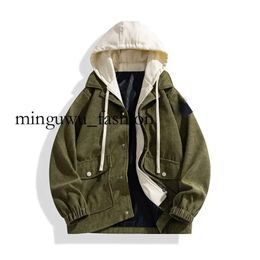 2023 Hooded Coat Ground Wool Corduroy Spring and Autumn New Men's Fake Two Hoodie Japanese Fashion Brand Couple Stone Jacket265265
