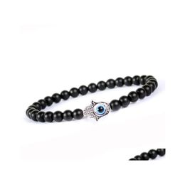 Beaded Turkish Evil Eyes Strands Bracelet Black Natural Stone Beads Obsidian Men Braslet For Women Yoga Hand Jewellery Drop Dhnqk