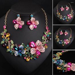 Necklace Earrings Set Fashion Statement Flower Earring Jewellery Women Bridal Choker Crystal Bib Chain Necklaces