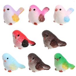 Garden Decorations 8 Pcs Cartoon Bird Ornaments Children's Toys Adorable Little Decorate Kids Playsets Animal Model Decors Synthetic Resin