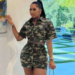 Work Dresses Znaiml Cropped Jacket Top And Mini Skirts With Pockets Party Club Birthday Outfits Camouflage Print Skirt Women 2 Piece Set