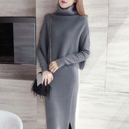 Work Dresses High-neck Suit Knitted Sweater Women Autumn And Winter 2023 Korean Version Medium Length Skirt Two-piece Of Sets Tops