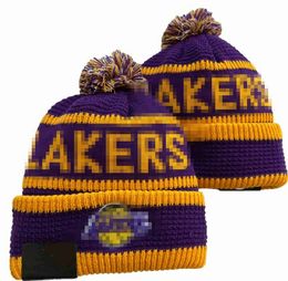 Lakers Beanies Los Angeles Beanie Cap Wool Warm Sport Knit Hat Basketball North American Team Striped Sideline USA College Cuffed Pom Hats Men Women a3