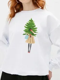 Women's Hoodies Christmas Holiday Cartoon Women Hoodie Print Long-sleeved Oversized Sweatshirt Casual Blouse Pullover Female Graphic Tops