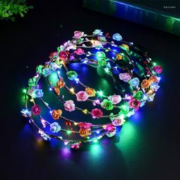 Decorative Flowers Women Girls LED Light Up Flower Headband Flashing Glowing Crown Masquerade Party Hair Wreath Hairband Luminous Garlands