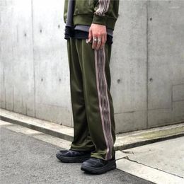 Men's Pants Green AWGE Needles Men Women 1:1 Quality Embroidered Butterfly Logo Track Classic Stripe Trousers Y2k