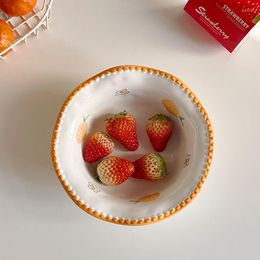 Bowls INS Hand-painted Cute Orange Bowl Vintage Lace Underglaze Coloured Straw Hat Small Breakfast Fruit Cereal Tableware