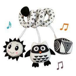 Rattles Mobiles Hanging Toys Car Seat Crib Mobile Infant Baby Spiral Plush Bed Stroller Bar Black and White Colour Toy with BB Squeaker 230411