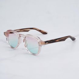 Sunglasses Designer Hand Craft Classic Light Luxury Clear Pink For Men Round Type High Street Thicken Acetate Solar Glasses