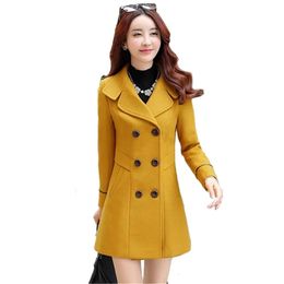 Women's Wool Blends Autumn Winter Women Woollen Coat Slim Windbreaker Coats Female Fashion Yellow Wool Blends Jackets Female Outerwear Mujer Coat 231110