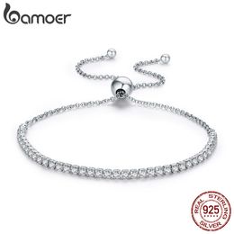 Chain 925 Sterling Silver Sparkling Strand Bracelet for Women Link Tennis Jewelry 3 Colors SCB029 230411