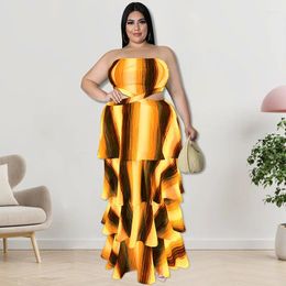 Ethnic Clothing Summer African Plus Size Dresses For Women Sleeveless Polyester Yellow Black Green Red Long Dress Maxi XL-5XL