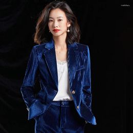 Women's Two Piece Pants Korean High Quality Corduroy Winter Casual Blazer Women With Sets Work Wear Office Uniform Wide Leg Jacket Suits