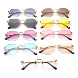 Sunglasses 1PC Rimless Metal Gold Gradient Lens Sun Glasses Unisex Oversized Frameless Brand Designer Vintage UV400 Shades