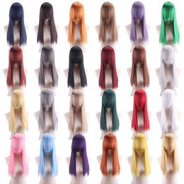 Anime multi color diagonal bangs cos wig set versatile cosplay wig long straight hair men and women's ancient clothing