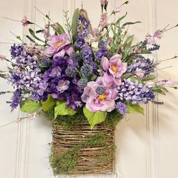 Decorative Flowers Lavender Wreaths For Front Door Spring Wreath Farmhouse Decor Flower With Baskets