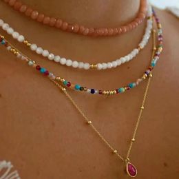 Pendant Necklaces Bohemian Style Imitation Pearl Multi Layered Colourful Rice Beads Collar Chain Bead Overlay Necklace For Wome