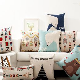 Pillow Nordic Geometric Case Child Cartoon Bear Cover Home Decorative Lumbar Pillows Linen Pillowcase Office Sofa