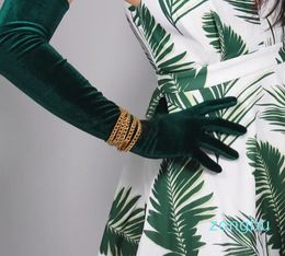 Long Style Green Velour High Elastic Gold Velvet Woman Gloves Touchscreen Mobliephone For Dance Party