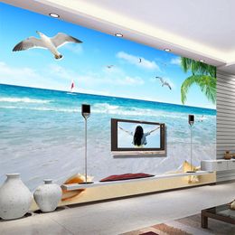 Wallpapers Customised Any Size Coconut Sea Gull Seascape Po Mural Wall Cloth Living Room TV Sofa Home Decorated Waterproof Paper