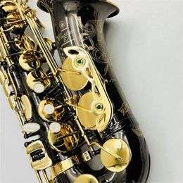 Real Pictures YAS-875EX Alto Saxophone Eb Tuner Black Nickel Plated Gold Carved Body Professional Woodwind With Case Accessories