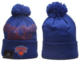 Knicks Beanies New York Beanie Cap Wool Warm Sport Knit Hat Basketball North American Team Striped Sideline USA College Cuffed Pom Hats Men Women a0
