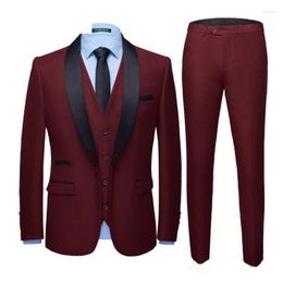 Men's Suits Customised Burgundy Men's Suit Jacket Blazers Halloween Costume Elegant For Luxury Man Suit's Wedding Three Piece 82