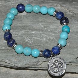 Strand Om Yoga Confidence Bracelet Mala Round Beads 8MM Turquoisebeads Sodalite Stone Throat Chakra Balance