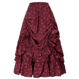 Skirts Women's Renaissance Pleated Hem Ski steampunk High Waist Flared A-Line Ski Fashion Flower Print Swing Maxi Ski Women's 230412