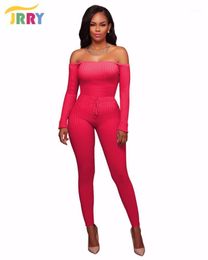 Women's Jumpsuits & Rompers JRRY Sexy Slash Neck Bodycon Women Jumpsuit Autumn Winter Long SLeeve Top Skinny Pants Ladies Romper